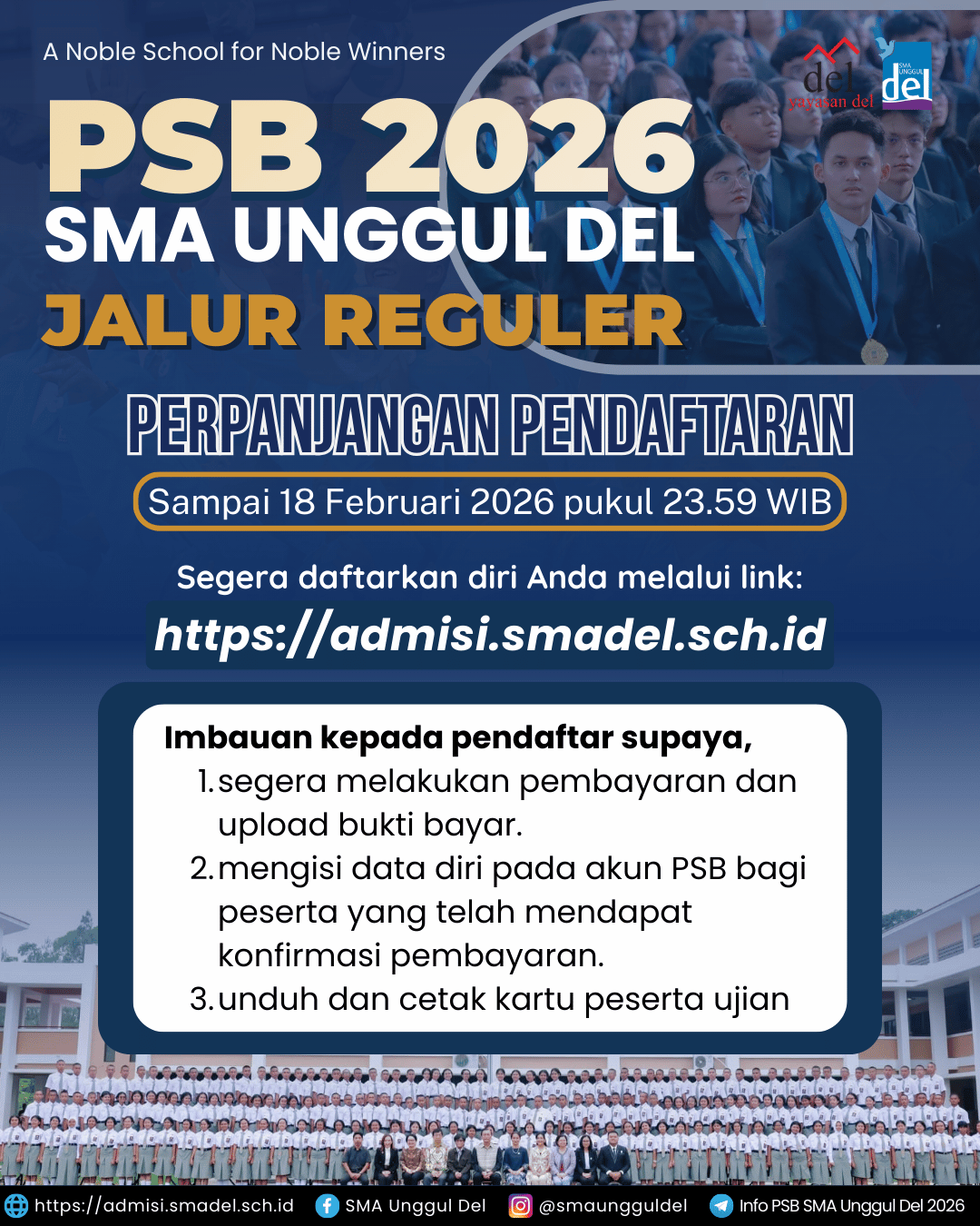 PERPANJANGAN PENDAFTARAN JALUR REGULER PSB SUD 2026